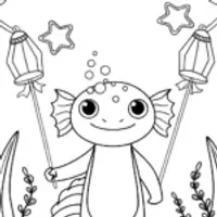 Axolotl’s Enchanted Lantern Festival Coloring Page