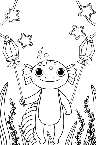 A coloring page of Axolotl’s Enchanted Lantern Festival Coloring Page
