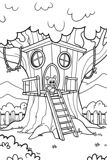 A coloring page of Huggy Wuggy’s Treehouse Adventure Coloring Page
