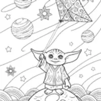 Baby Yoda’s Stellar Kite Journey Coloring Page