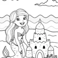 Mermaid building a sandcastle