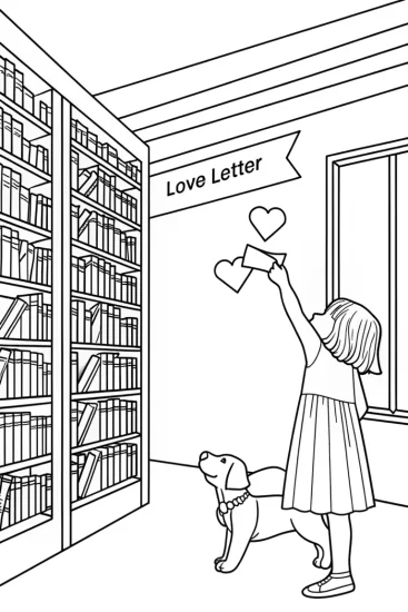 A coloring page of Girl discovering love letters