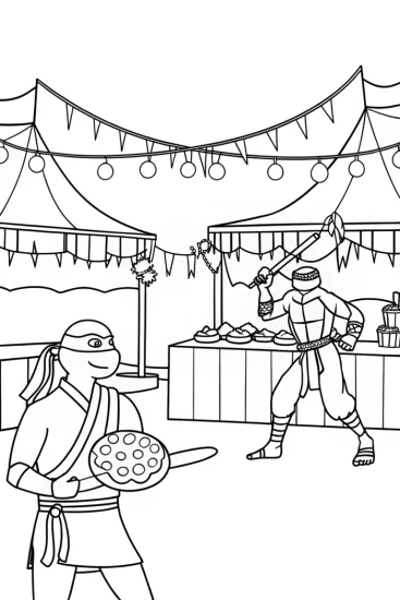 A coloring page of Teenage Mutant Ninja Turtles festival