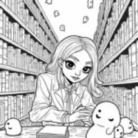 Wednesday Addams in a spooky library
