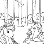 Unicorns making music in a forest