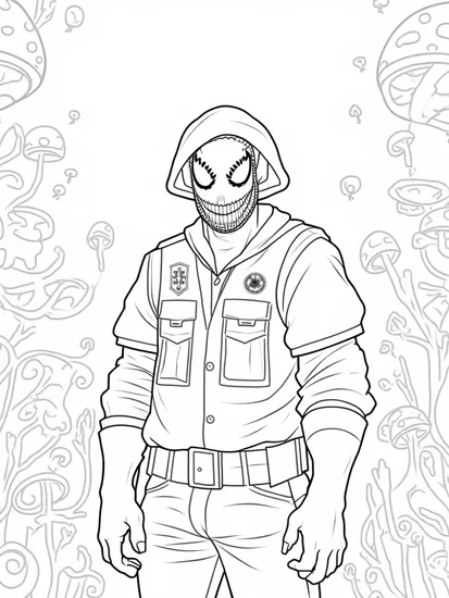 A coloring page of Venom as a forest ranger