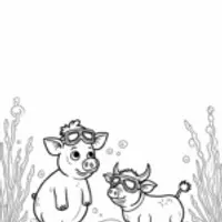 Pig and cow underwater fun