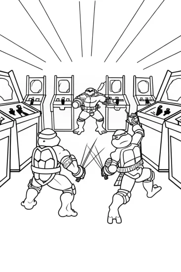 A coloring page of TMNT Arcade Showdown