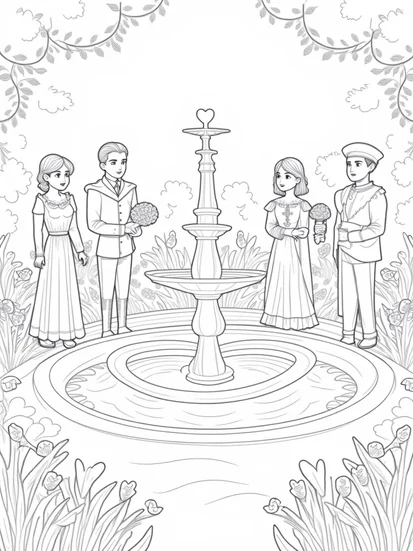 A coloring page of Time-traveling garden celebration