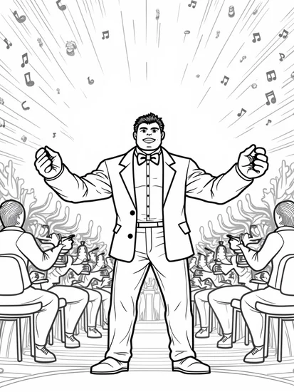 A coloring page of Hulk conducting a cosmic orchestra