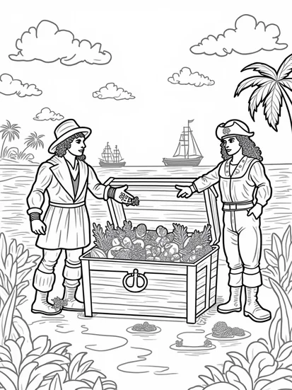 A coloring page of Thanksgiving on Treasure Island