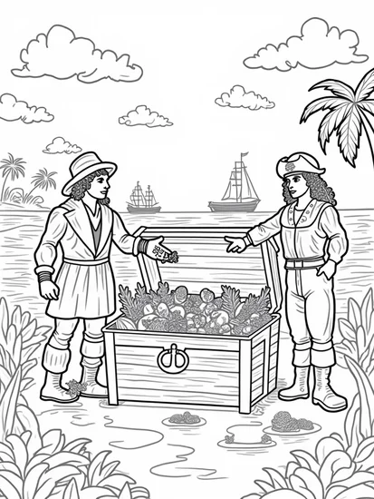A coloring page of Thanksgiving on Treasure Island