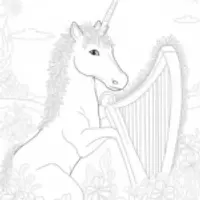 Unicorn playing music in a garden