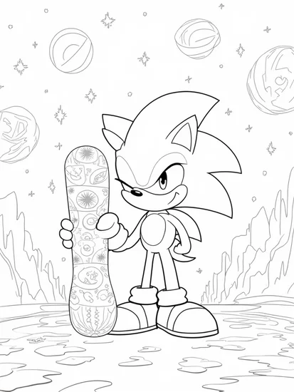 A coloring page of Super Sonic in his workshop