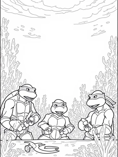 A coloring page of Teenage Mutant Ninja Turtles bazaar