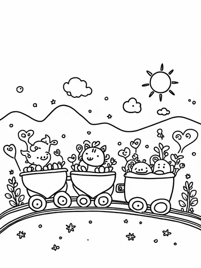 A coloring page of Love train on a happy journey