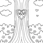Lovebirds in a heart tree