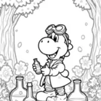 Yoshi making potions in the forest