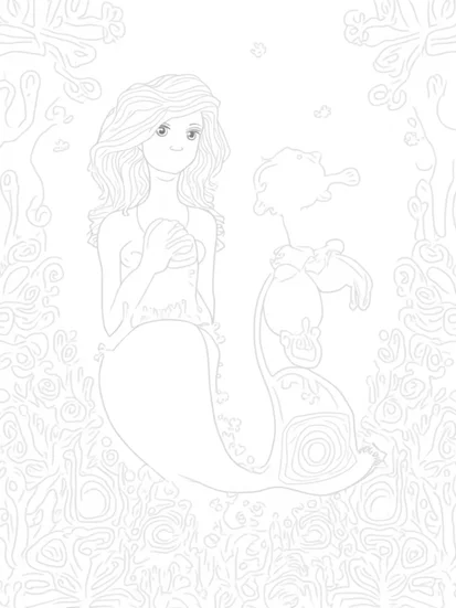 A coloring page of Mermaid friendship festival
