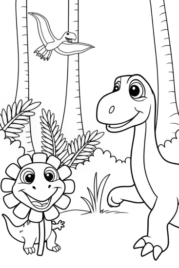 A coloring page of Yoshi in the ancient jungle