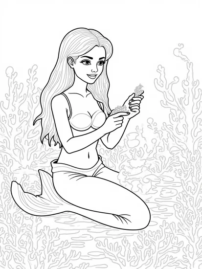 A coloring page of Mermaid sculptor crafting wonders