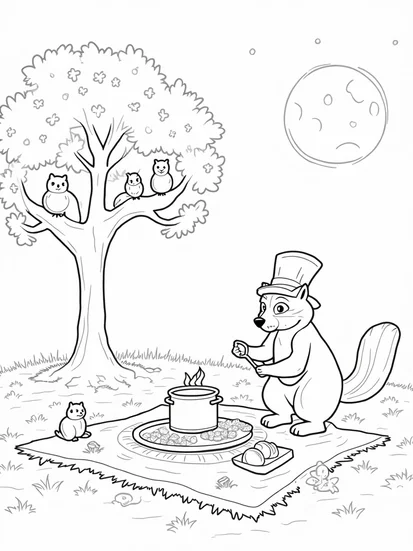 A coloring page of Thanksgiving under the harvest moon