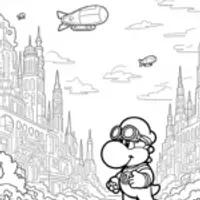 Yoshi in a steampunk city