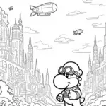 Yoshi in a steampunk city