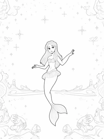 A coloring page of Little Mermaid cosmic dance