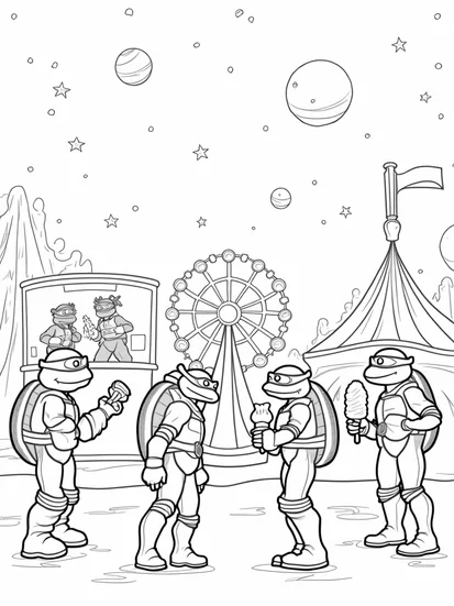 A coloring page of Teenage Mutant Ninja Turtles carnival