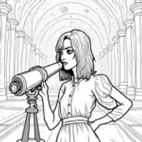 Wednesday Addams in an observatory