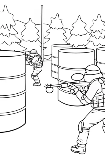 A coloring page of Teenage Mutant Ninja Turtles paintball