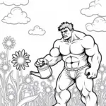 Hulk watering a giant flower