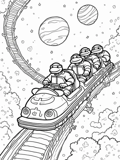 A coloring page of Teenage Mutant Ninja Turtles rollercoaster