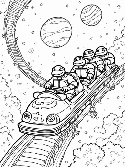 A coloring page of Teenage Mutant Ninja Turtles rollercoaster