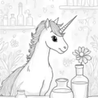 Unicorn exploring a magical lab