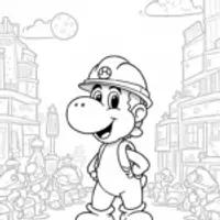 Yoshi building on an alien planet