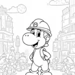 Yoshi building on an alien planet