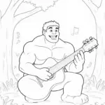 Hulk playing guitar in the forest