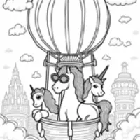 Unicorn in a hot air balloon