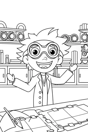 A coloring page of Super Sonic the inventor