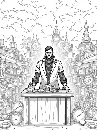 A coloring page of Venom as a clockmaker