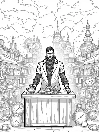 A coloring page of Venom as a clockmaker