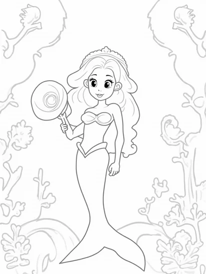 A coloring page of The little mermaid’s circus