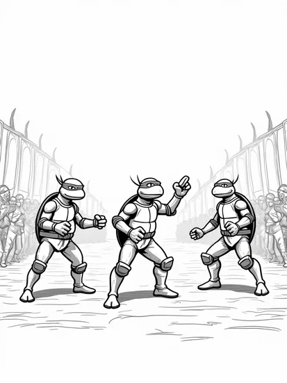 A coloring page of Teenage Mutant Ninja Turtles tournament