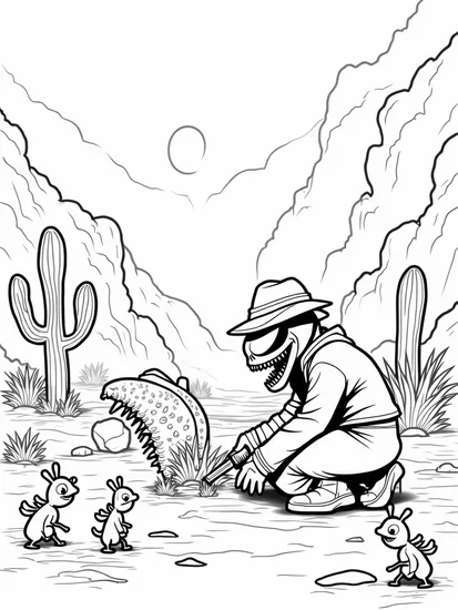 A coloring page of Venom digging for dinosaur bones