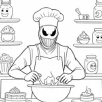 Venom baking colorful pastries