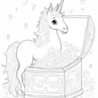 Unicorn exploring a music box