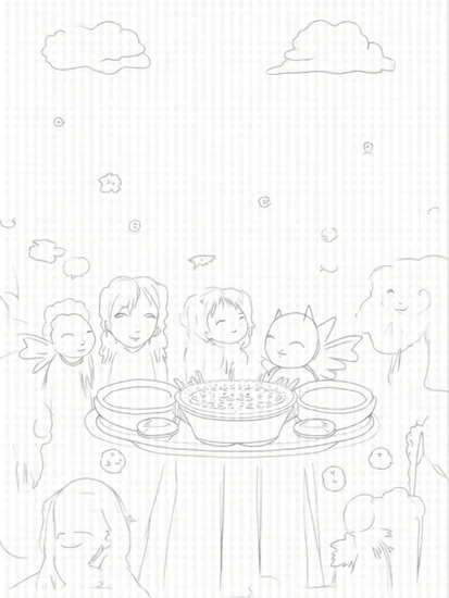 A coloring page of Thanksgiving in the sky garden