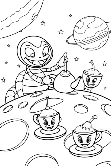 A coloring page of Venom’s cosmic tea party